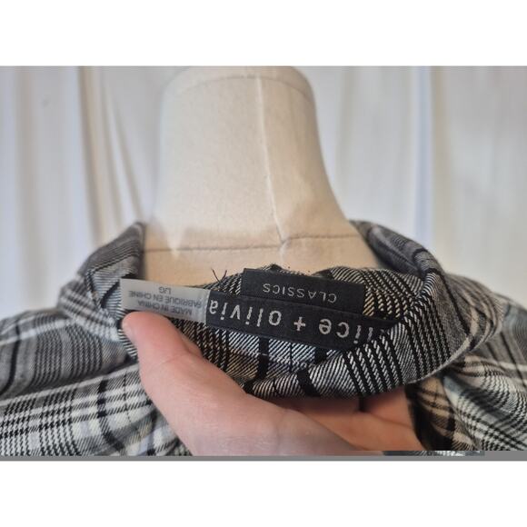 Alice + Olivia Lucette Gray Black Plaid Belted Shirt Dress Large - Picture 12 of 12